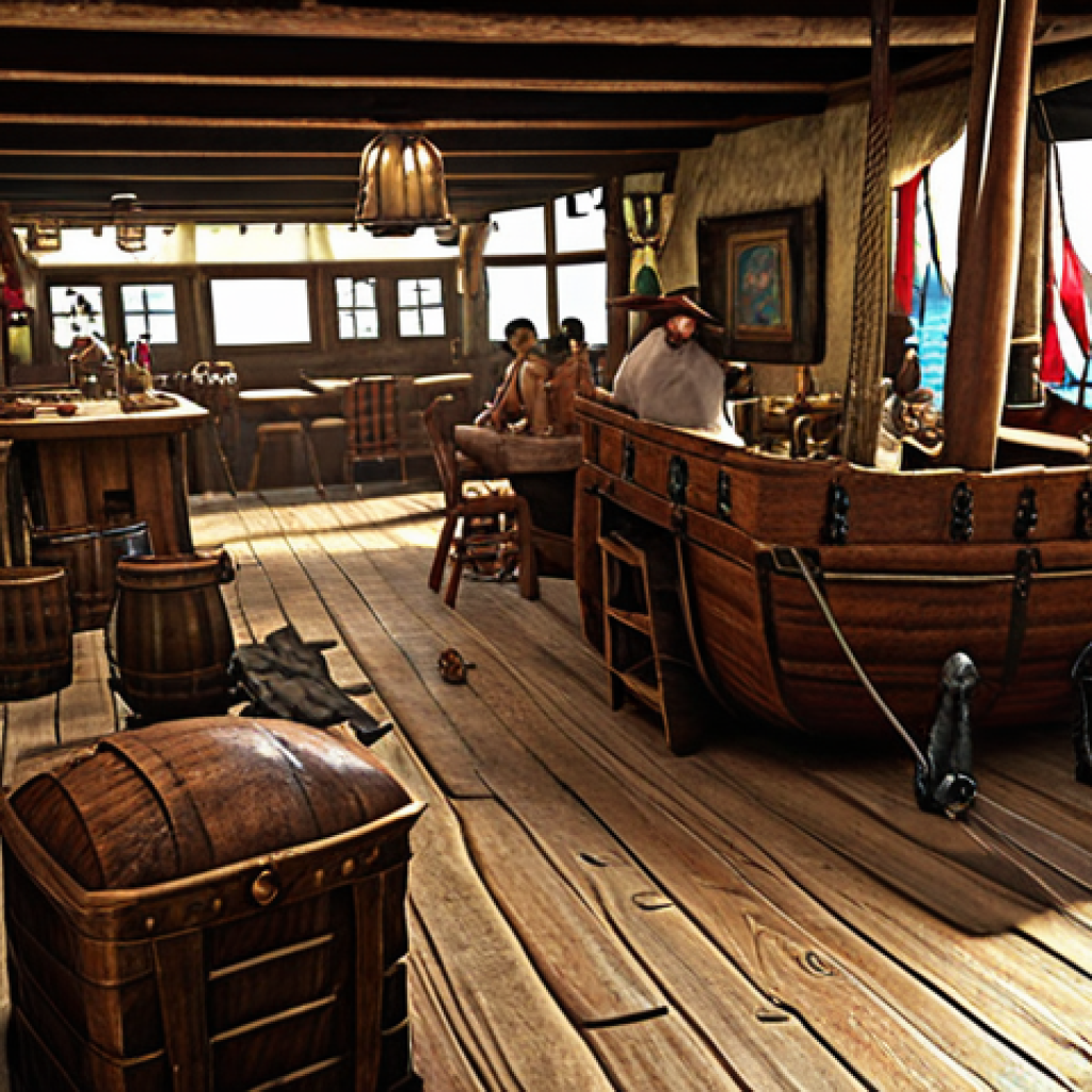 **

"Golden Age of Caribbean Piracy: A bustling pirate haven in Tortuga. Depict wooden ships, lively taverns filled with pirates drinking rum, and a sense of adventure and lawlessness."

**