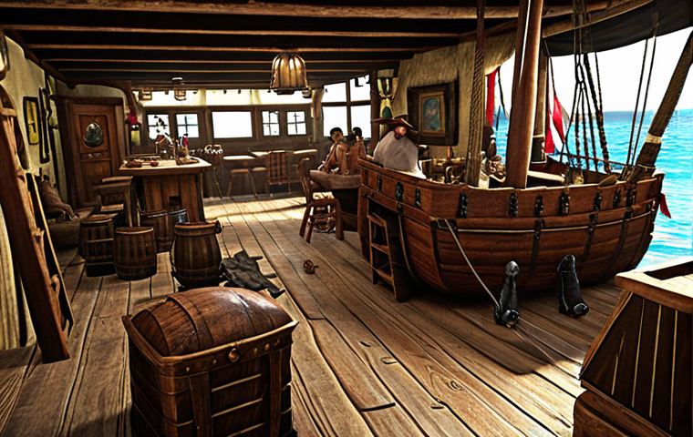 **
"Golden Age of Caribbean Piracy: A bustling pirate haven in Tortuga. Depict wooden ships, lively taverns filled with pirates drinking rum, and a sense of adventure and lawlessness."
**