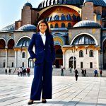 **

"A professional businesswoman in a tailored, fully clothed dark blue business suit, standing confidently in front of the Hagia Sophia in Istanbul, Turkey. Appropriate attire, safe for work, perfect anatomy, correct proportions, natural pose, professional photography, high quality, modest, family-friendly."

**