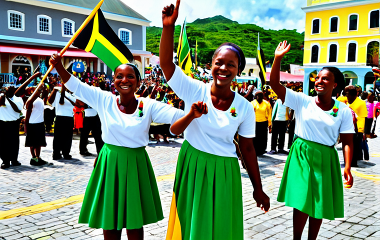 자메이카 노예제 역사 - Sugar Cane Plantation Scene**

"A wide view of a Jamaican sugar cane plantation, featuring fully clo...