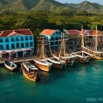 자메이카의 해적 역사 - **Prompt: Bustling Port Royal Harbor at Sunset**
    A vibrant, panoramic view of Port Royal harbor,...