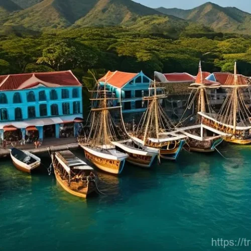 Home 27 자메이카의 해적 역사 - **Prompt: Bustling Port Royal Harbor at Sunset**
A vibrant, panoramic view of Port Royal harbor,...