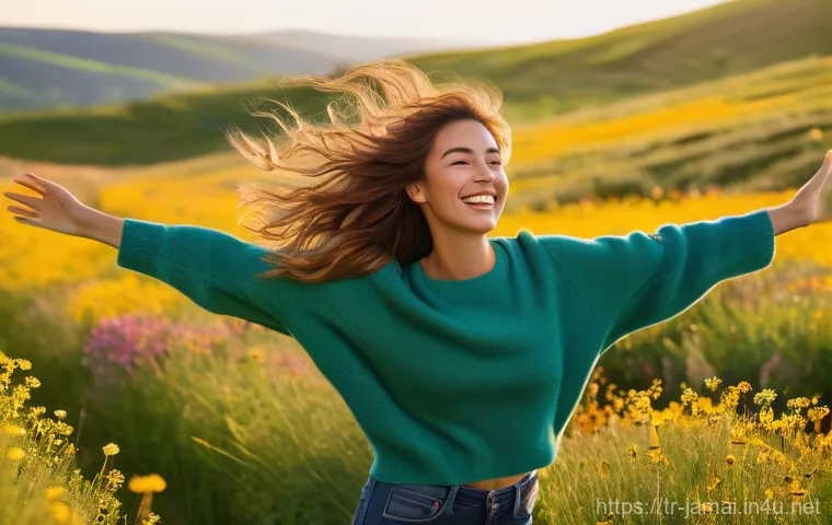 자메이카 음악 페스티벌 일정 - A joyful young woman, fully clothed in a stylish long-sleeved sweater and jeans, is playfully skippi...